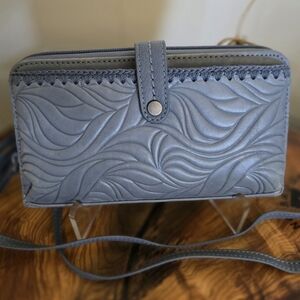 The Sak Blue Embossed Leather Crossbody Wallet/Purse